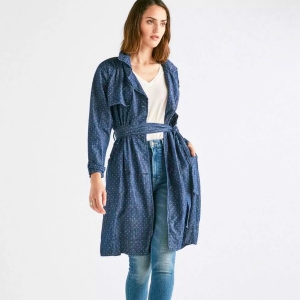 Lucky Brand Blue Polka Dots Trench Coat
